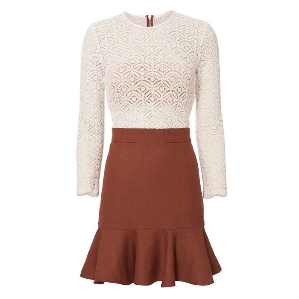 Veronica Beard Bex Combo Dress in White and Rust
